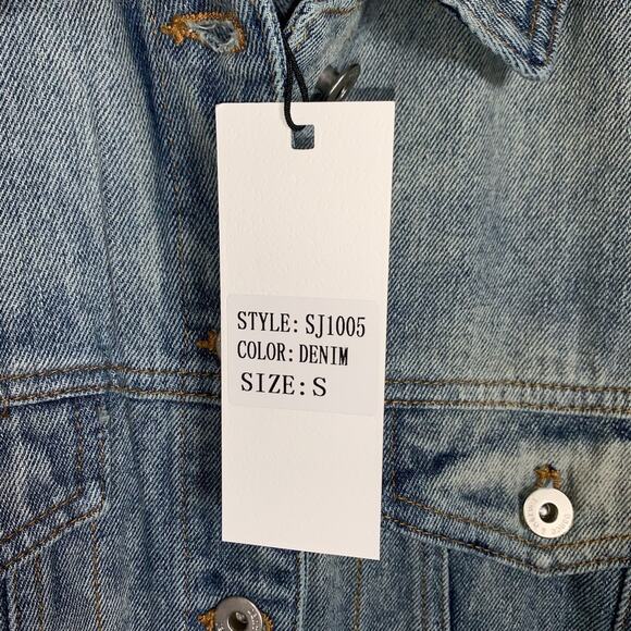 NWT Dance & Marvel distressed medium wash embellished denim jacket size small S - Picture 3 of 10